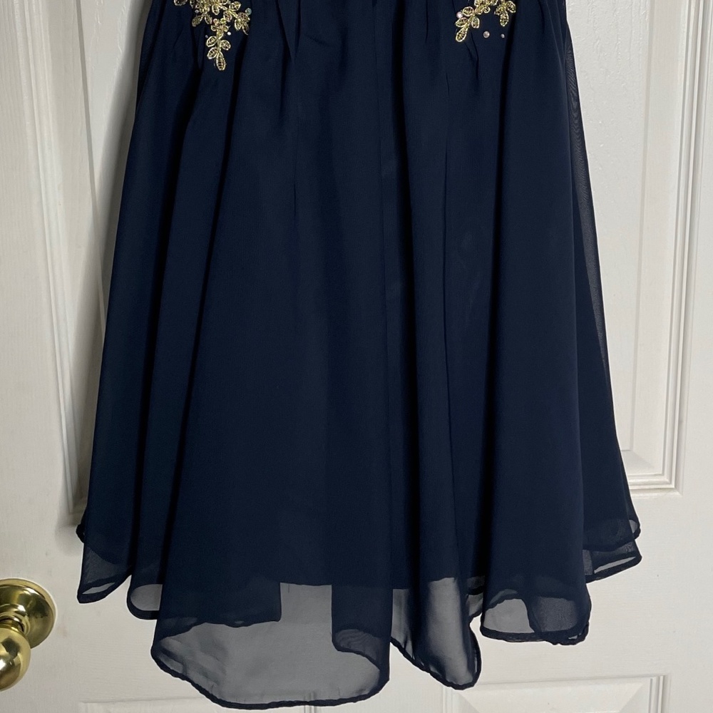 EUC! Navy Blue / Gold Embellished Tulle Party Dress Short Homecoming Prom - Picture 3 of 3